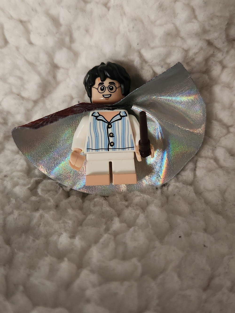 Blue-Striped Lego Minifigure with Silver Cape Kids Toy